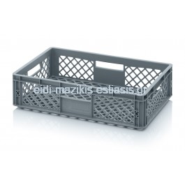 Perforated plastic container all 28lt with open handles without lid - 60x40x15cm gray
